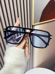 一副时尚双梁飞行员眼镜，女士夏季海滩度假、户外旅行必备，豹纹玳瑁波西米亚风格超大飞行员镜框，适合度假、海滩、旅行。 - 彩色 - 查看 12