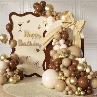 Juego de guirnalda y arco de globos de látex de 5/10/12/18 pulgadas en colores marrón, marfil, blanco y dorado metálico para fiestas bohemias, neutras, de martini, cumpleaños, bodas, baby shower y despedidas de soltera