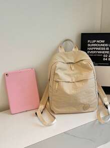 1 Balo du lịch FEISTURE vải nylon bền chắc giặt kép, trọng lượng nhẹ, sức chứa lớn, ba lô di động đơn giản cho sinh viên đại học - Màu be - Xem 10