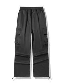 Men's Casual Multi-Pocket Drawstring Adjustable Hem Loose Leg Cargo Pants - Black - View 4