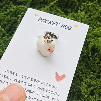 可爱的迷你绵羊口袋拥抱饰品和钥匙扣 - 非常适合动物爱好者，非常适合生日、婚礼、情人节、复活节、母亲节和父亲节 - 可爱的树脂纪念品，带有励志留言卡，绵羊开斋节礼物