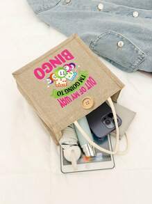 宾果之夜台球彩票图案女士小手提包，可重复使用印花女士手提包，双手柄购物书包，大容量单肩包，休闲手提包，圣诞节收纳袋，适合通勤、上学和购物 - 彩色 - 查看 5