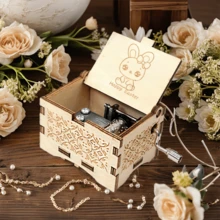 1 Pc A Custom-Made Music Box With A Melody Style, Personalized Music Box, Simple And Cute Cartoon Rabbit Pattern Drawing, Easter Theme. Custom-Made Metal Melody Device, Classical Engraved Music Box, Music-Themed Box, A Gift For Friends, A Valentine's Day Gift For Close Friends. - Multicolor - View 4