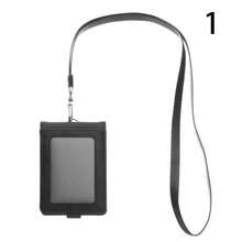 Porta credenciales multifuncional de cuero PU, porta tarjetas de trabajo con cordón, tarjeta de crédito bancaria - Marrón - Ver 7