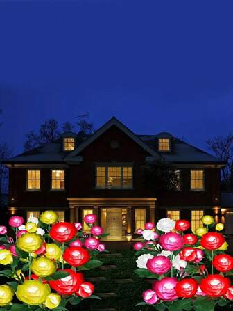 1PC Solar Solar LED Rose Light - 5 Heads Simulation Garden Decoration, Easy To Install, Suitable For Outdoor Path And Landscape Design, Perfect Choice For Christmas, Halloween, Birthday, Valentine's Day