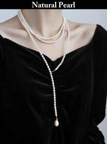 1pc Multi-Layer Natural Pearl Necklace, White, Long, Fashion & Personalized Style, Suitable For Daily Wear And Gifting