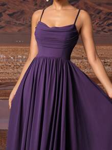 Vestido de noche elegante para mujer de gasa con tirantes finos en color púrpido sólido, adecuado para todas las ocasiones formales, gala, invitado de boda, festival de música, fiesta de vacaciones, baile de graduación, fiesta de cóctel, cita, vacaciones y vestido de dama de honor.