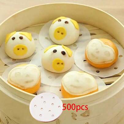 500pcs Silicone Oil Coated Papers - Round Steamer Liner, For Baking, Steaming Buns, Kitchen Supplies, Home, Restaurant, Hotel