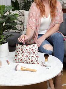 全印花便捷化妆包，带有清新花卉图案，轻巧无味的涤纶旅行洗衣袋