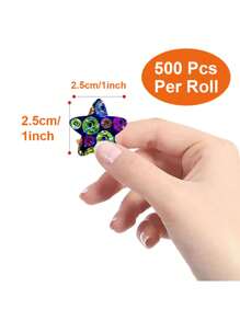 500pcs/Roll Holographic Shiny Star Stickers, Handmade Toy, Reward, Decoration, Student Motivation Adhesive Labels,School Supplies,Back To School - Multicolor - View 3