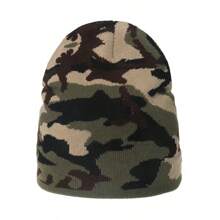 1pc Women's Streetwear Camouflage Color Knitted Beanie Hat, Casual Style - Army Green - View 7