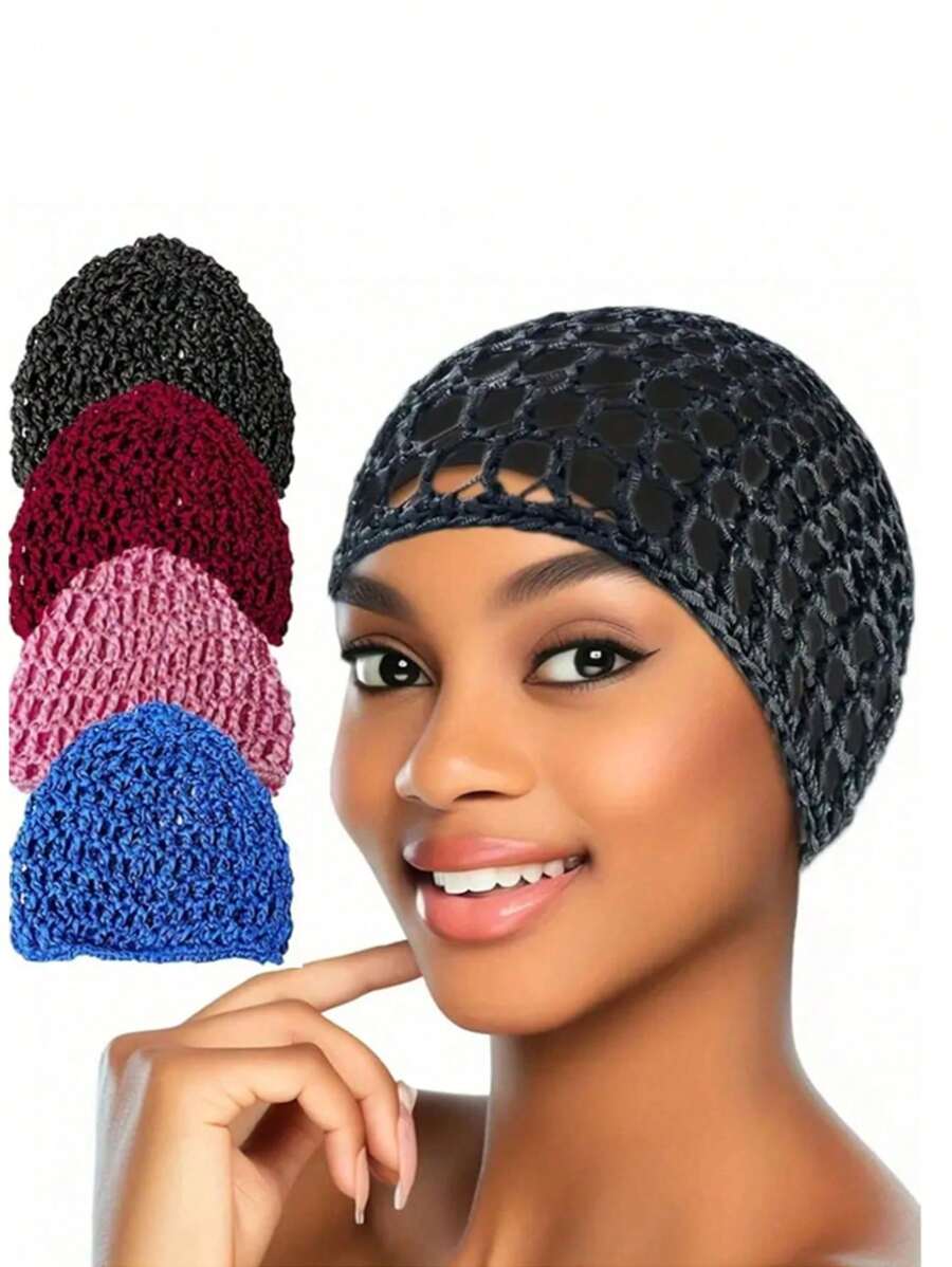 1/4 Pcs Handmade Crocheted Sleep Cap/Hat, Hair Net For Women, Suitable For Daily Washing Face, Makeup, Sleeping Hair Sleep Cap - Multicolor - View 1
