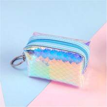 Fish Scale Pattern, Iridescent PVC Coin Purse, Transparent PVC Portable Makeup Bag, Ladies' Mini Lipstick Bag, Small And Cute Coin Purse, Handheld And Convenient Key Bag For Daily Use, Stylish, Compact And Portable Carry-On Bag For Girls. - Multicolor - View 5
