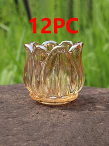 12pcs Tulip Flower Glass Candle Holders, Crystal Glass Cup Wedding Decor Candle Stands
