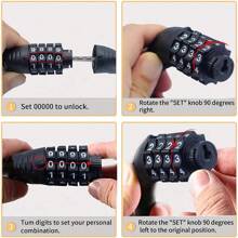 1 件组合自行车钢缆锁 - 4 位数字，长卷绕复位钢缆锁，防盗配件适用于山地自行车、公路自行车、电动自行车、踏板车， - 彩色 - 查看 7