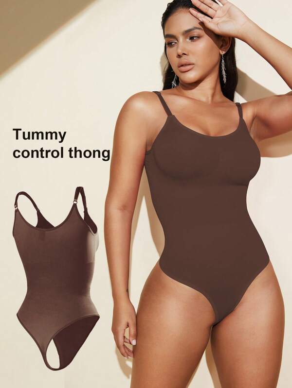 1pc Vrouwen Naadloze Vormgevende Bodysuit Met String Onderkant, Afslankende Bodyshaper Buik Controle Platte Buik Schede Jumpsuit Shapewear Taille Trainer Shaper