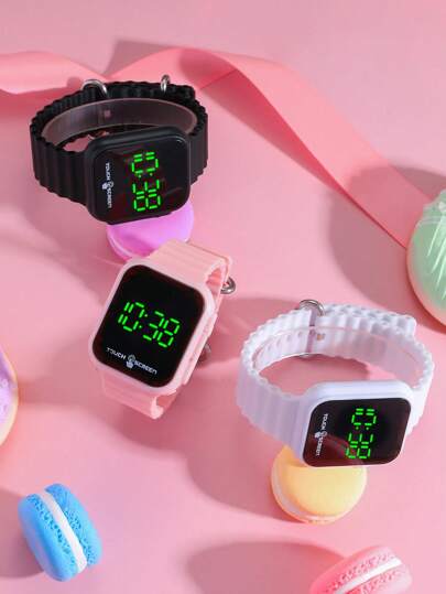 1 pieza Reloj electrónico de luz verde LED de cubo táctil de moda, con un diseño de botón minimalista y elegante, adecuado para regalos, escuela, reuniones y talla grande