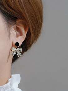 1 Pair Zinc Alloy Rhinestone Inlaid Square Stud Earrings, Gift For Women