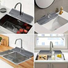 1pc Kitchen Silicone Sink Faucet Splash Guard, Faucet Absorbent Sink Protectors Mat, 5° Slope And Spouts Design For Easier Draining, Sink Accessories For Kitchen, Bathroom, Sink Sponge Holder,Non-Slip Silicone Faucet Splash Pad, Easy-To-Clean Foldable Edge, Water Flow Diversion Design, Suitable For Kitchen Sink/Bathroom/RV Use - Multicolor - View 6