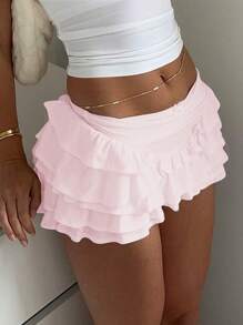 Sunny Girly 秋季女装 Y2k 返校节纯真性感学院风休闲荷叶边低腰蛋糕迷你裙