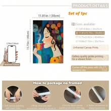 1 pieza, Pintura colgante de lienzo, Pintura decorativa enmarcada, Póster, Arte de pared, Pintura de lienzo abstracta de una chica del café, Estilo de arte decorativo moderno, Listo para colgar en la sala de estar, dormitorio, oficina en casa, decoración de aula
