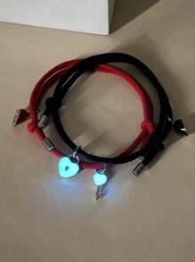 ATLVXJL 2pcs Couple Luminous Magnetic Heart Lock & Key Charm Bracelet Set, Fashion Jewelry Gift For Valentine's Day And Everyday Casual Wear,Mom,Mother,Mother's Day,Gift