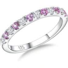 Birthstone Rings Eternity Band 925 Sterling Silver/Yellow Gold Created Gemstone Stackable Wedding Band Half Eternity Rings For Women Size 6 To 102025 - 10. Tháng 10 / tạo ra đá sapphire hồng - Xem 1