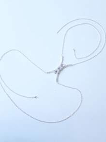 闪亮方形水钻胸链首饰，性感夜店奢华身体项链配饰，适合女士 - 銀色 - 查看 4