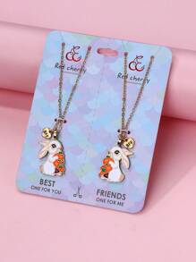 Set de 2 collares con colgante de conejo comiendo una zanahoria en aleación de zinc de colores, adecuado para regalar a amigos - Multicolor - Ver 3