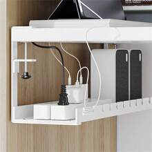 Khay cáp lưới kim loại không cần khoan, có kẹp để quản lý cáp trên bàn, khay sắp xếp cáp 3 khe với bộ sắp xếp dây trên bàn và dưới bàn, có thể điều chỉnh, phù hợp với bàn làm việc đứng tại nhà - trắng - Xem 7