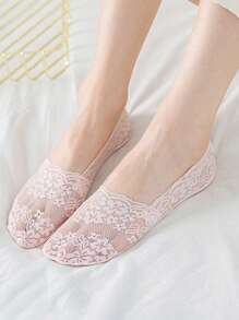 10 Pairs Women Breathable Silicone Non-Slip Invisible Anklet Socks, Fashionable Sheer Lace Short Socks, Summer