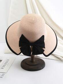 1pc Women's Straw Hat, Boho Style Summer Beach Hat, Bowknot Sun Protection Hat For Holiday, Versatile - Multicolor - View 7