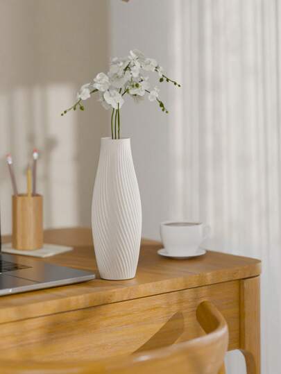1pc Moderne Wit Herringbone Vase, Monobloc Material, Bedroom, Office, Living Room, Cabinet ation, Great Holidays Presents Birthday Graduation Home Room Flower Vase Glass view 5