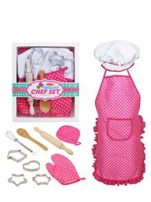 1 件儿童烹饪和烘焙套装，女孩男孩礼物厨师服装套装，儿童围裙套装幼儿厨师帽围裙装扮厨师服装，万圣节圣诞礼物，女孩生日礼物，圣诞礼物，模拟厨房玩具，非常适合冬季、新年 - 彩色 - 查看 9