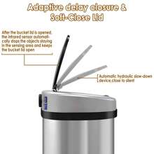 Display4top Stainless Steel Automatic Touchless Kitchen Bathroom Sensor Bin,Trash Can,Touch Bin (58LRound)