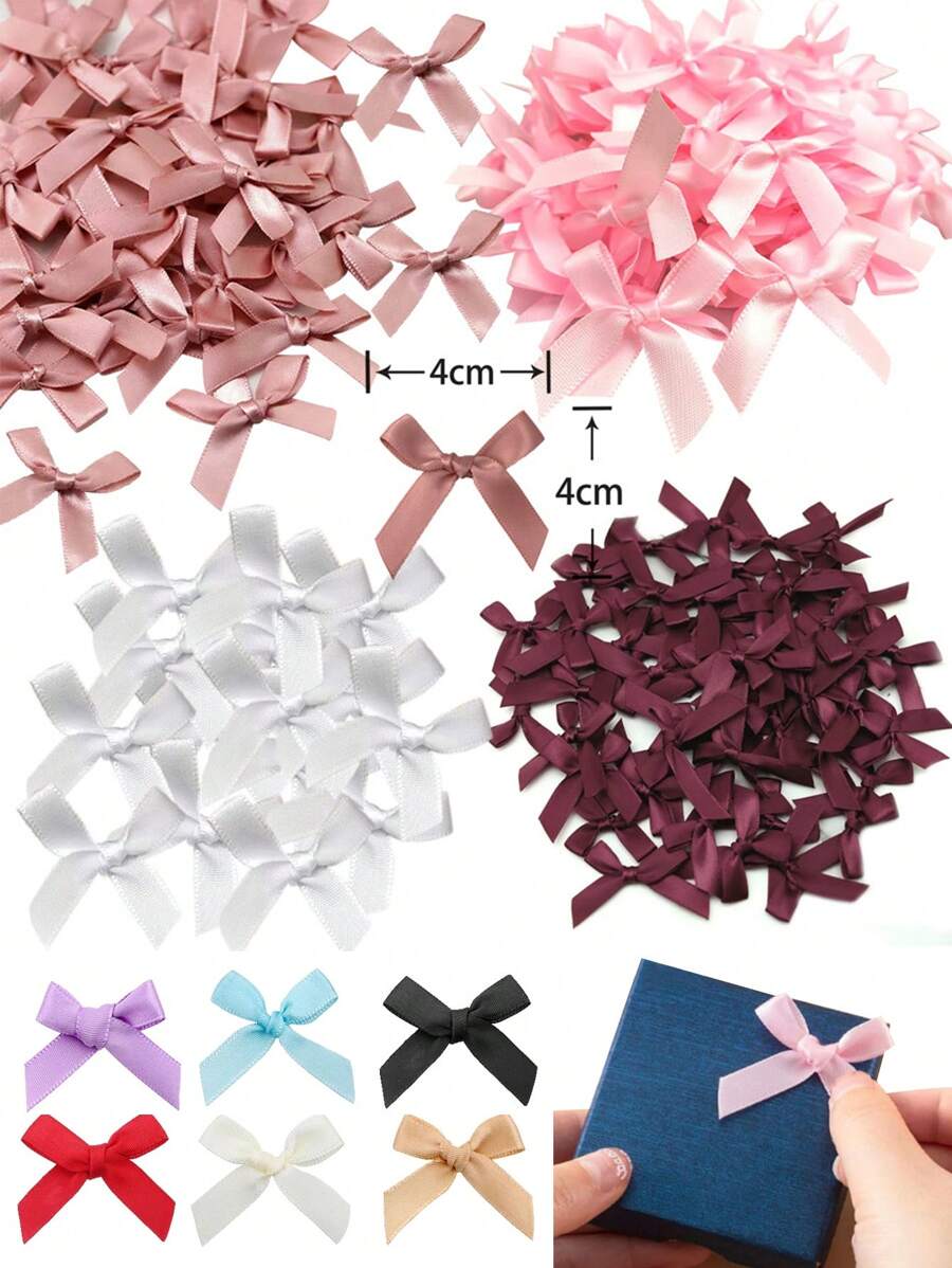 50/100/200pcs Mini Ribbon Bow Crafts Multi-Color Small Bow Ribbon Bow Flower Gift Packaging Wedding Birthday Party Sewing Scrapbook DIY Decorative Items - Multicolor - View 1