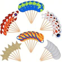 24 Peças Topo de Bolo Temático de Espaço Infantil, Avião, Mapa, Astronauta, Terra, Estrela, Lua, Decoração de Bolo para Festa de Aniversário Temática de Espaço