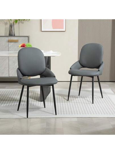Set Of Dining Room Chairs Armrests, Faux Leather Armchair, Living Upholstered Office Stoel Zwart Metal Feet
