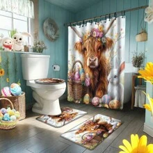 1/4 件春季复活节快乐彩绘鸡蛋、兔子、蝴蝶、五颜六色的花朵、草地。母亲节总统日浴帘套装防水时尚实用印花浴帘套装适用于家庭装饰每个浴室淋浴房浴缸婚礼、庆祝、旅行、便携、露营、商务旅行母亲节鲜花、给妈妈的个性化礼物、最后一分钟的礼物、母亲节创意、母亲节礼物、给妈妈的手工卡片、50 美元以下的最佳母亲节礼物