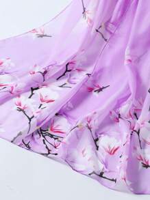 1件优雅印花雪纺围巾头巾，可搭配连衣裙 - 淡紫色 - 查看 3