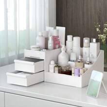 1pc Storage Box With 2 Drawers, Used For Desktop Organization, Makeup Tool And Skincare Product Storage, As Well As Jewelry Storage, Dressing Table Accessories, Bathroom Accessories, Storage Box,For Holiday Beach, Bathroom Collection, Bedroom Collection, Large Capacity