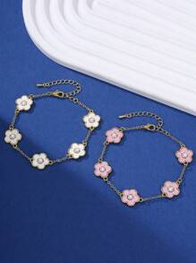 2pcs/Set Delicate Zirconia Studded Bracelet, Simple Design Suitable For Women - White Powder - View 3