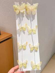 2pcs Vintage Handmade Butterfly Pearl Tassel Hair Clips For Girls, Sweet Princess Hair Accessories Pearl Chain Hair Clips - Multicolor - View 14