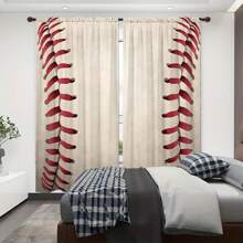 2 stuks honkbal bedrukte gordijnen voor Halloween-huisdecoratie - Rod Pocket-raamdecoratie voor slaapkamer, kantoor, keuken, woonkamer en studeerkamer