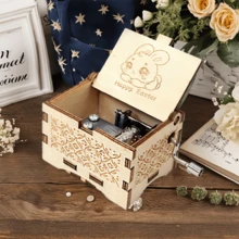 1 Pc A Custom-Made Music Box With A Melody Style, Personalized Music Box, Simple And Cute Cartoon Rabbit Pattern Drawing, Easter Theme. Custom-Made Metal Melody Device, Classical Engraved Music Box, Music-Themed Box, A Gift For Friends, A Valentine's Day Gift For Close Friends. - Multicolor - View 2
