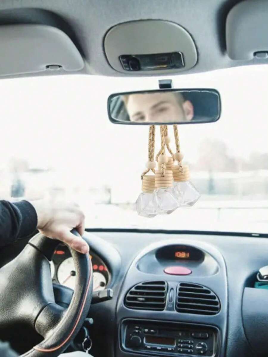 10/2pcs 0.27oz Hanging Car Air Fresheners Diffuser, Refillable Transparent Glass Essential Oil Fragrance Diffuser Pendant Mini Bottles Gifts Birthday Graduation - Multicolor - View 1