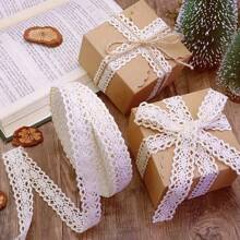 1pc 5.5Yards Hollow Lace Trim With Bow & Ribbon, DIY Decoration Supplies For Floral Box, Hair Accessory, Fabric, Lingerie, Sewing Needs - Original White - View 4