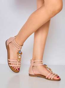 Women Rhinestone Decor Fashion Casual Sandals Stylish Sandals Summer Sandals For Women - Pink - View 1