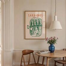 1pc Unframed Green Vintage Sardine Fish Wall Art Print - Retro Kitchen Decor Poster For Seafood Restaurant, Bar Cart, Modern Home - Minimalist Painting For Living Room & Dining Room Decorations - Multicolor - View 2