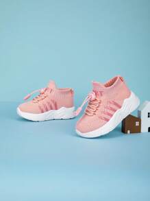 全新儿童休闲软底透气网眼一脚蹬户外运动鞋，简约风格，适合所有季节 - 粉色 - 查看 5